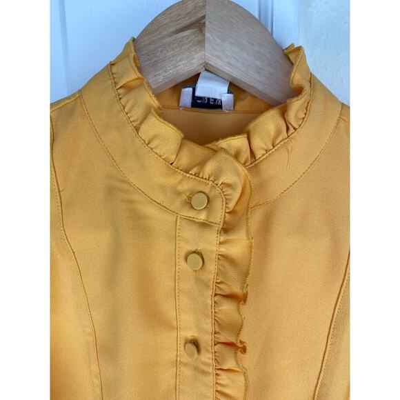 J. Crew Women's Size 0 Golden Yellow Ruffle Neck Sleeveless Popover Top - Picture 2 of 6